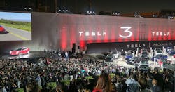 Big crowd at Tesla event for Model 3 deliveries Big crowd at Tesla event for Model 3 deliveries