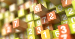 Randomly numbered orange and green blocks Randomly numbered orange and green blocks