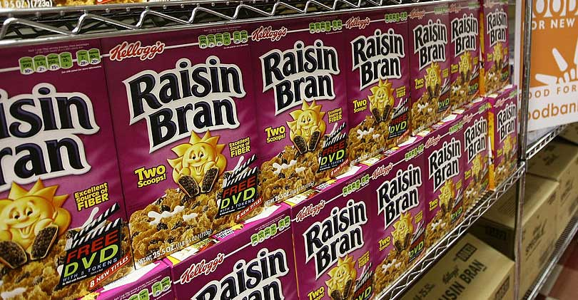 Shelves of Raisin Bran Cereal