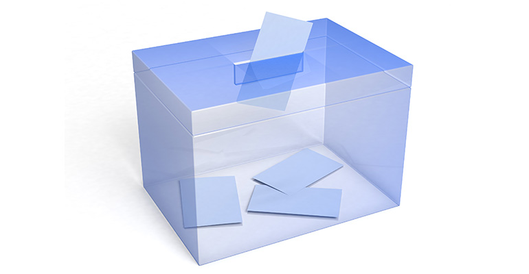 blue see-through ballot or suggestion box
