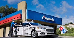 Ford autonomous car at Dominos store Ford autonomous car at Dominos store
