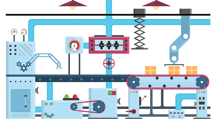An illustration of a factory supply, automated.