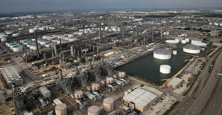 Texas refinery aerial view, around Hurricane Harvey time