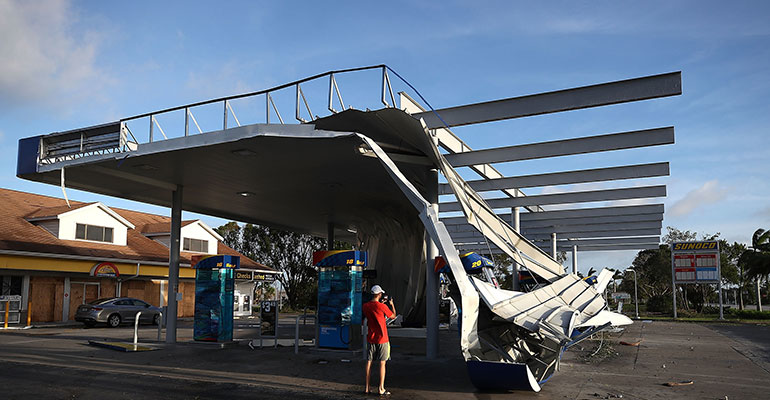 wrecked gas station from Irma