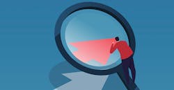 small man looking in magnifying glass small man looking in magnifying glass