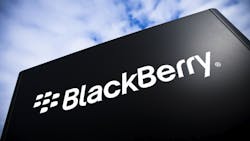 The BlackBerry logo and wordmark on its offices. The BlackBerry logo and wordmark on its offices.