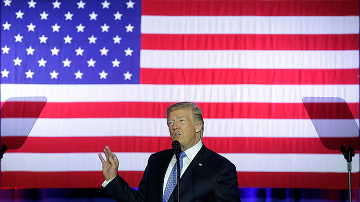 Donald Trump speaks at the Indiana State Fairgrounds in September.