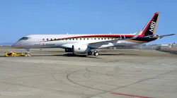 Mitsubishi regional jet on runway