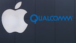 The Apple and Qualcomm logos. The Apple and Qualcomm logos.