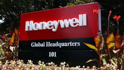 The Honeywell wordmark outside headquarters. The Honeywell wordmark outside headquarters.