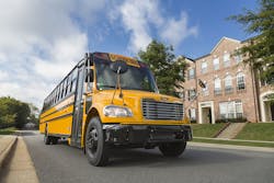 Thomas Built Bus on street Thomas Built Bus on street