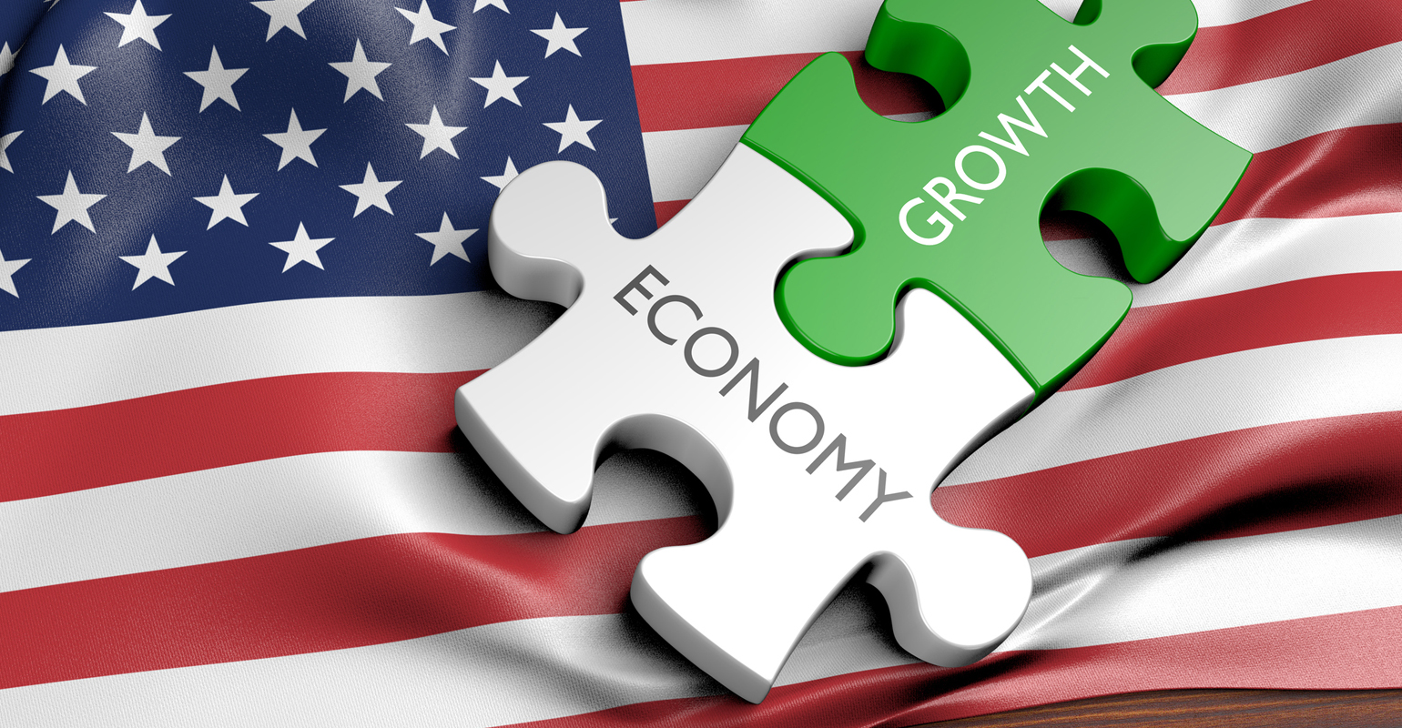 Economy and growth puzzle pieces with US flag