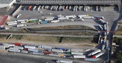 Trucks lines up at US-Mexican border Trucks lines up at US-Mexican border