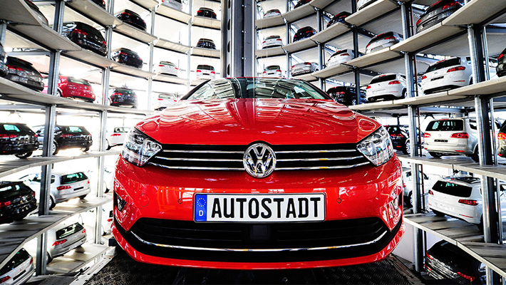 A Volkswagen sedan at the Autostadt in Wolfsburg.