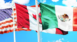 The flags of the United States, Canada and Mexico.
