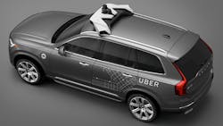A Volvo XC90 outfitted for Uber with autonomous technology. A Volvo XC90 outfitted for Uber with autonomous technology.