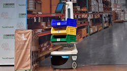 A Locus Robotics robots runs a demonstration in Cambridge, Massachusetts. A Locus Robotics robots runs a demonstration in Cambridge, Massachusetts.