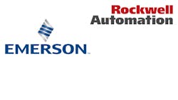 The logos of Emerson Electric and Rockwell Automation. The logos of Emerson Electric and Rockwell Automation.