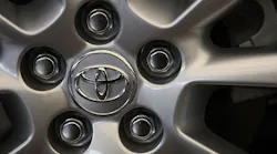 The Toyota logo on a wheel.