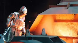 A worker tends to steel production at a thyssenkrupp plant in Duisburg, Germany.