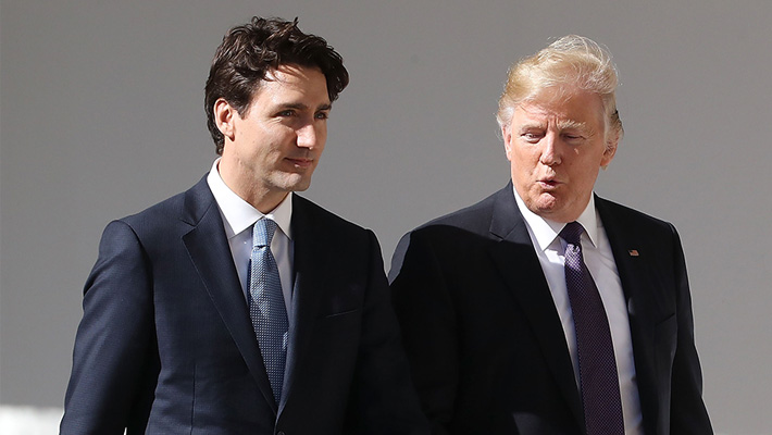Canadian Prime Minister Justin Trudeau, left, and U.S. President Donald Trump.