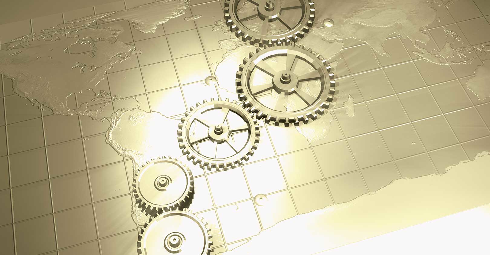 Map and gears against gold background