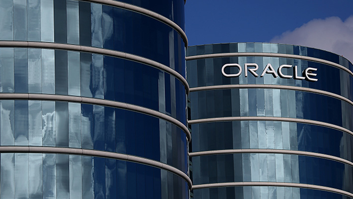 An exterior shot of Oracle headquarters in Redwood City, California.