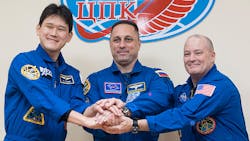 Norishige Kanai of JAXA, Anton Shkaplerov of Roscosmos, and Scott Tingle of NASA. Norishige Kanai of JAXA, Anton Shkaplerov of Roscosmos, and Scott Tingle of NASA.