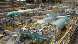 The interior of the Boeing assembly plant in Everett, Washington. The interior of the Boeing assembly plant in Everett, Washington.