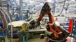 A Kuka AG robotic arm at a Mercedes-Benz plant in Sindelfingen, Germany.