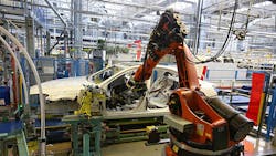 A Kuka AG robotic arm at a Mercedes-Benz plant in Sindelfingen, Germany. A Kuka AG robotic arm at a Mercedes-Benz plant in Sindelfingen, Germany.
