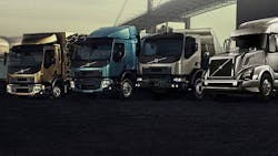 A row of Volvo semi trucks. A row of Volvo semi trucks.