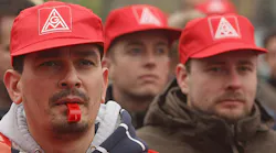 Workers represented by IG Metall attend a 2008 rally for higher pay.