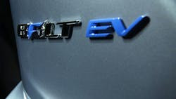 The rear panel of a 2015 Chevy Bolt. The rear panel of a 2015 Chevy Bolt.