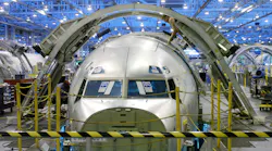 A Boeing 737-800 plane is under construction at the company's Wichita plant.