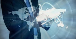 Businessman with digital tablet and world map Businessman with digital tablet and world map