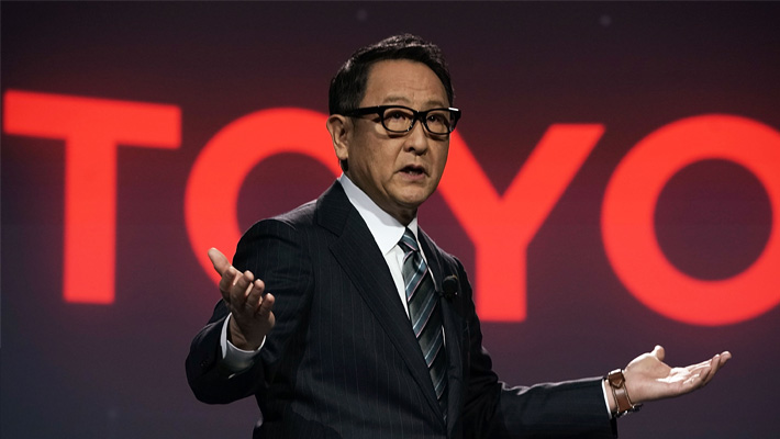 Toyota president Akio Toyoda speaks at CES.