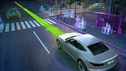 An illustration of a self-driving car at an intersection. An illustration of a self-driving car at an intersection.