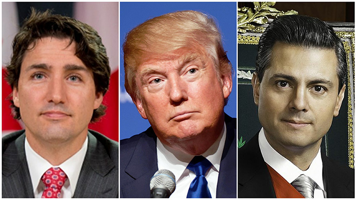 Canadian Prime Minister Justin Trudeau, U.S. President Donald Trump, and Mexican President Enrique Pe&ntilde;a Nieto.
