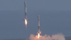 The SpaceX Falcon Heavy lands autonomously at Kennedy Space Center in Cape Canaveral, Florida. The SpaceX Falcon Heavy lands autonomously at Kennedy Space Center in Cape Canaveral, Florida.