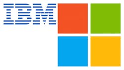 The IBM and Microsoft logos. The IBM and Microsoft logos.
