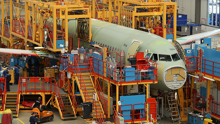 An Airbus 320 under construction in a Hamburg plant.