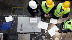 bird's eye view of men in hard hats