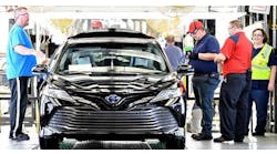 ʼ18 Toyota Camry rolls along line in Georgetown, KY, which has produced more than 8 million of the midsize sedans over three decades.