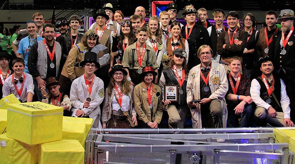 STEMpunk group photo, taken after the robotics team won the Engineering Inspiration award in Duluth, Minn.