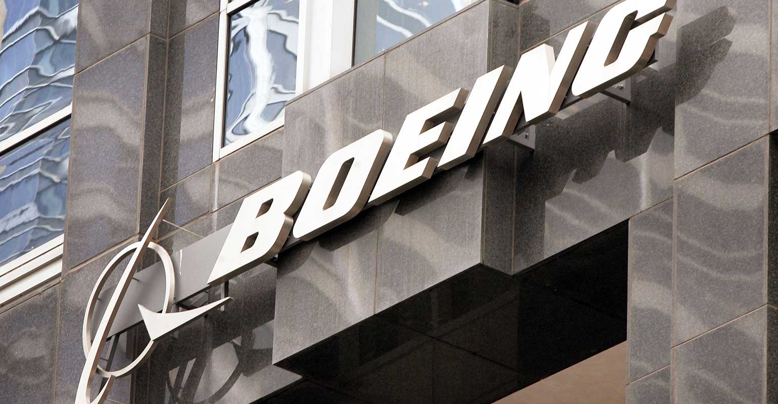 Boeing logo on the side of a building