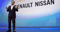 Carlos Ghosn of Nissan and Renault speaking at car show Carlos Ghosn of Nissan and Renault speaking at car show