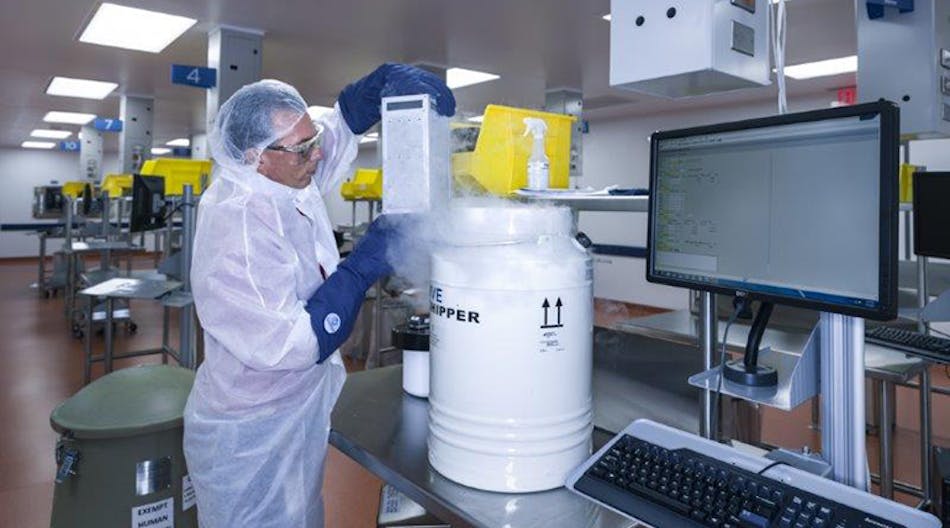 A cancer patient&apos;s frozen T-Cells arrive at a Novartis facility to be reengineered.