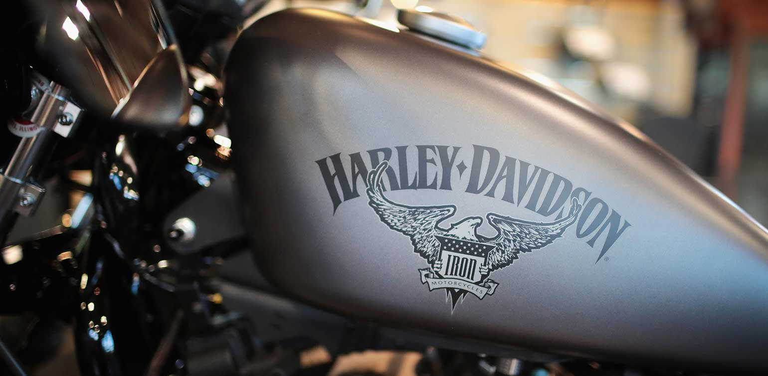 Harley Davidson logo on motorcycle fuel tank