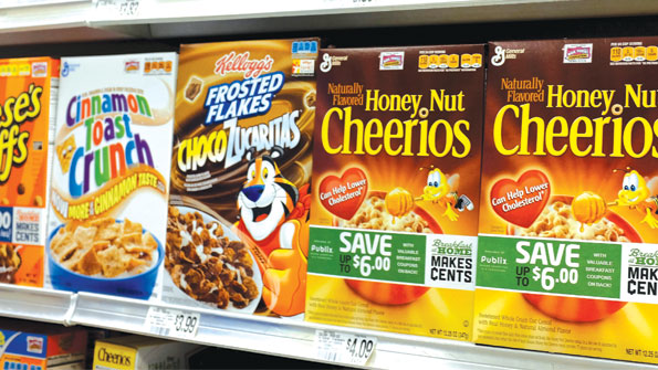 boxes of cereal-- general mills and kelloggs